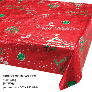 Metallic Printed Christmas Plastic Table Cover on sale at PartyDecorations.com