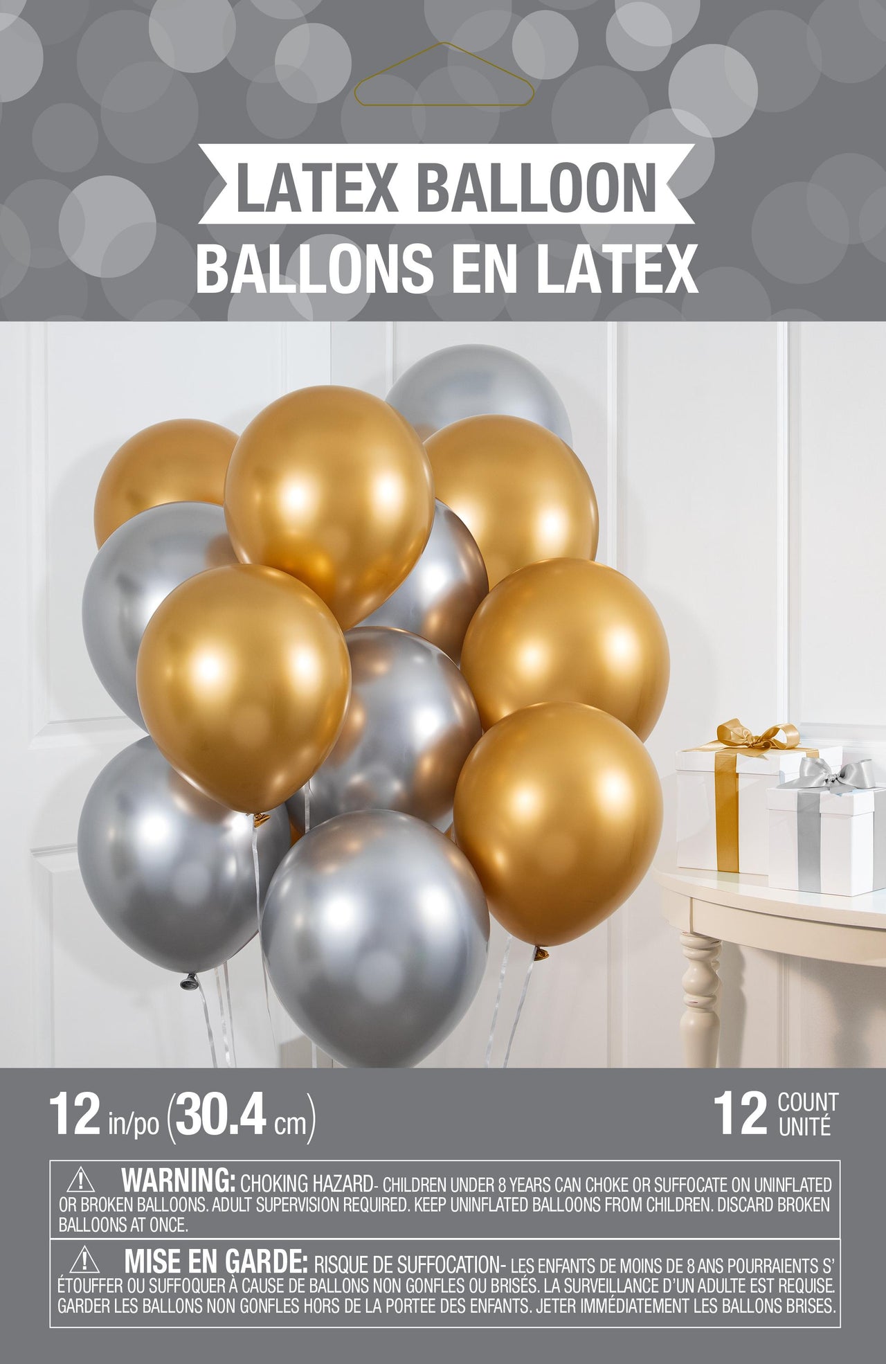Birthday Latex Balloons 12" Silver Gold Metallic 12ct