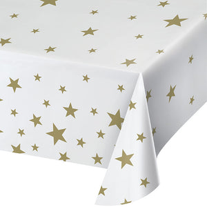 Stars White Plastic Tablecover 54" x 108", All Over Print by Creative Converting