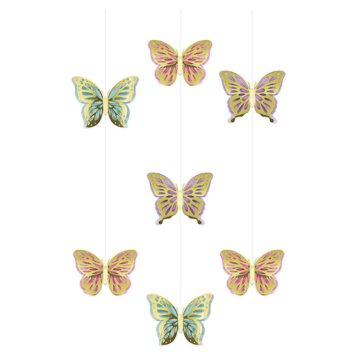Butterfly Shimmer Hanging Cutouts w/ Honeycomb, Foil 3ct by Creative Converting