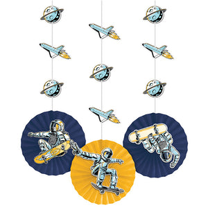 Space Skater Hanging Decoration w/ Cutouts and Paper Fans 3ct by Creative Converting