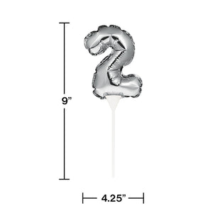 Silver 2 Number Balloon Cake Topper Party Decoration