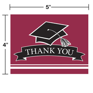 Burgundy Graduation Red Thank You Notes, 25/Pkg Party Decoration