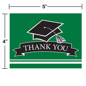 Graduation School Spirit Green Thank You Notes, 25 ct Party Decoration