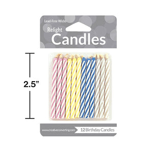 Striped Magic Relight Candles, 12 ct Party Decoration
