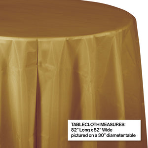 Glittering Gold Round Plastic Tablecover, 82" Party Decoration