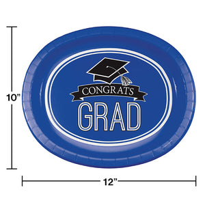Blue Graduation Oval Platters, 10" X 12", 8/Pkg Party Decoration