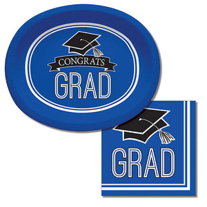 Graduation School Color Blue Oval Platters, 10" X 12", 8/Pkg Party Supplies