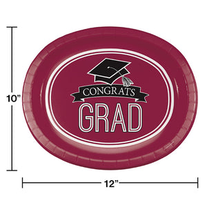 Burgundy Graduation Red Oval Platters, 10" X 12", 8/Pkg Party Decoration