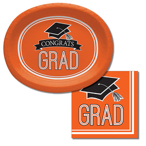 Orange Graduation Oval Platters, 10" X 12", 8/Pkg Party Supplies