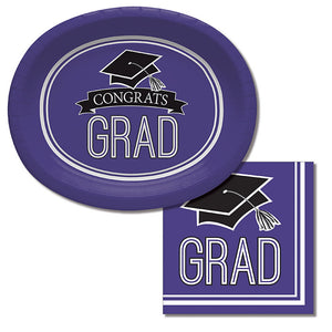 Purple Graduation Oval Platters, 10" X 12", 8/Pkg Party Supplies