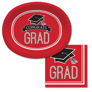 Graduation School Color Red Oval Platters, 10" X 12", 8/Pkg Party Supplies