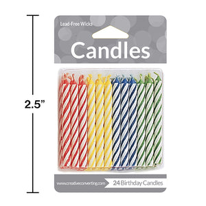 Assorted Primary Color Candles, 24 ct Party Decoration