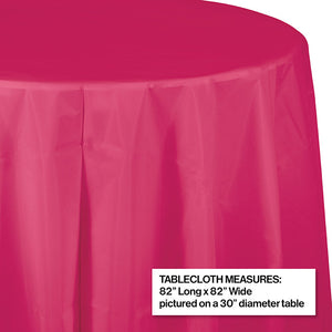 Hot Magenta Round Plastic Tablecover, 82" Party Decoration