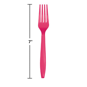 Hot Magenta Pink Plastic Forks, 24 ct Party Decoration