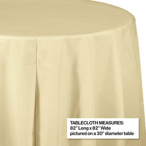 Ivory Round Plastic Tablecover, 82" Party Decoration