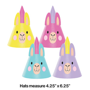 Llama Party Hat Child, Assorted 2 Each Of 4 styles, 8 ct Party Supplies