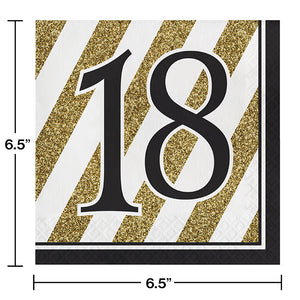 Black And Gold 18th Birthday Napkins, 16 ct Party Decoration