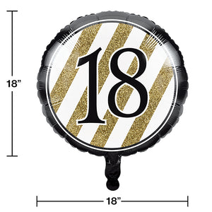 Black & Gold Metallic Balloon 18", '18 Party Decoration