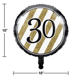Black & Gold Metallic Balloon 18", '30 Party Decoration