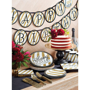 Black And Gold Paper Plates, 8 ct Party Supplies