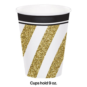 Black & Gold Hot/Cold Paper Cups 9 Oz., 8 ct Party Decoration
