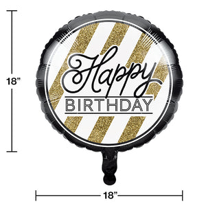Black & Gold Metallic Balloon 18", Happy Birthday Party Decoration
