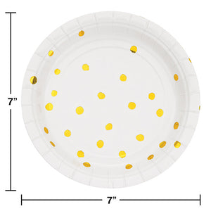 White And Gold Foil Dot Dessert Plates, 8 ct Party Decoration