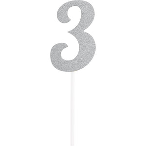 Number 3 Silver Glitter Cake Topper by Creative Converting