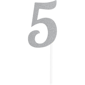 Number 5 Silver Glitter Cake Topper by Creative Converting