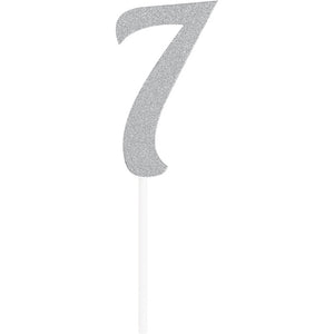 Number 7 Silver Glitter Cake Topper by Creative Converting