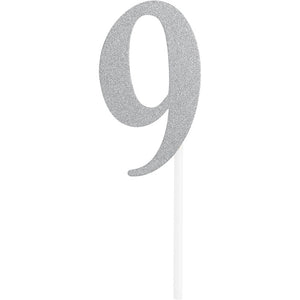 Number 9 Silver Glitter Cake Topper by Creative Converting