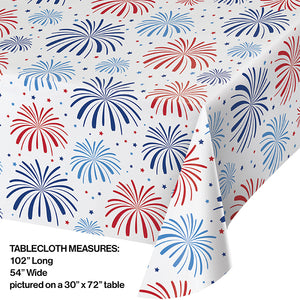 Patriotic Patterns Plastic Tablecover, 54" X 102" All Over Print Party Decoration