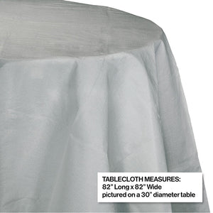 Shimmering Silver Round Polylined TIssue Tablecover, 82" Party Decoration