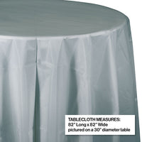 Shimmering Silver Round Plastic Tablecover, 82