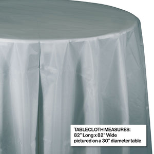 Shimmering Silver Round Plastic Tablecover, 82" Party Decoration