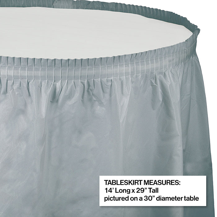 Shimmering Silver Plastic Tableskirt, 14' X 29"