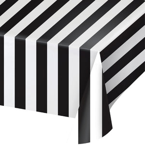 Black And White Stripes Plastic Tablecover 54" X 108" by Creative Converting