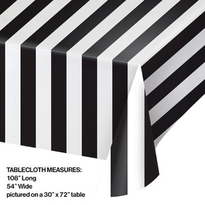Black And White Stripes Plastic Tablecover 54" X 108" Party Decoration