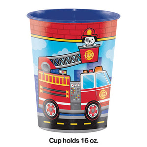 Flaming Fire Truck Plastic Keepsake Cup 16 Oz. Party Decoration
