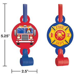 Flaming Fire Truck Blowouts W/ Med, 8 ct Party Decoration