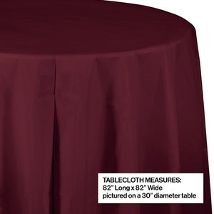Burgundy Round Plastic Tablecover, 82" Party Decoration