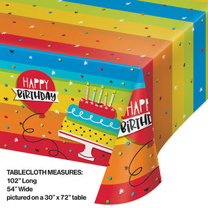 Hoppin' Birthday Cake Plastic Tablecover All Over Print, 54" X 102" Party Decoration