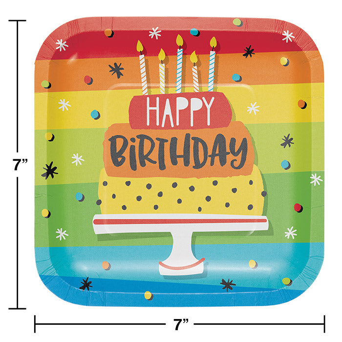 Rainbow Cake Square Dessert Plates, 8 ct Party Decoration