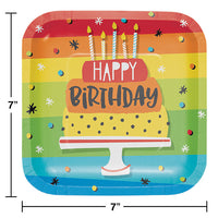Rainbow Cake Square Dessert Plates, 8 ct Party Decoration