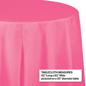 Candy Pink Round Plastic Tablecover, 82" Party Decoration