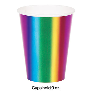 Rainbow Foil Hot/Cold Paper Cups 9 Oz., Rainbow Foil, 8 ct Party Decoration