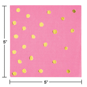Toc Candy Pink Foil Beverage Napkin, 3Ply Foil Stamped, 16 ct Party Decoration