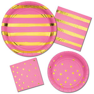 Candy Pink And Gold Foil Striped Paper Plates, 8 ct Party Supplies