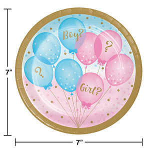 Gender Reveal Balloons Dessert Plates, 8 ct Party Decoration